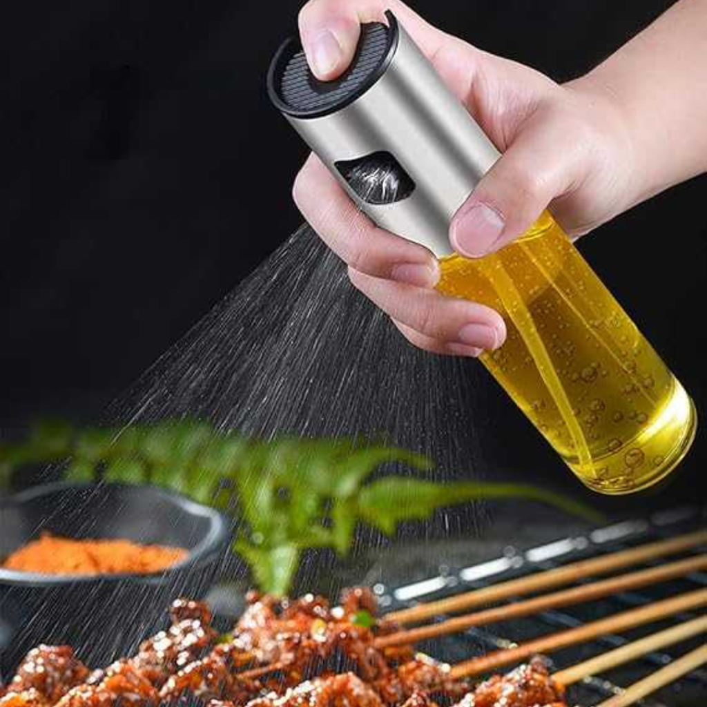 100ml Oil Spray Bottle – Stainless Steel & Glass Olive Oil Mister