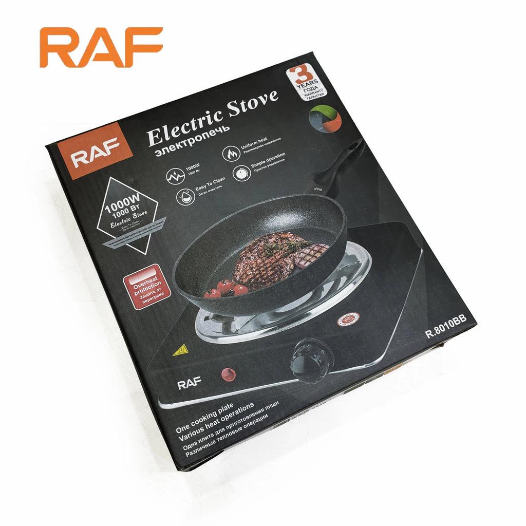Black RAF R.8010B Electric Stove Hot Plate and Cooker with 1000W Power, Thermostat.