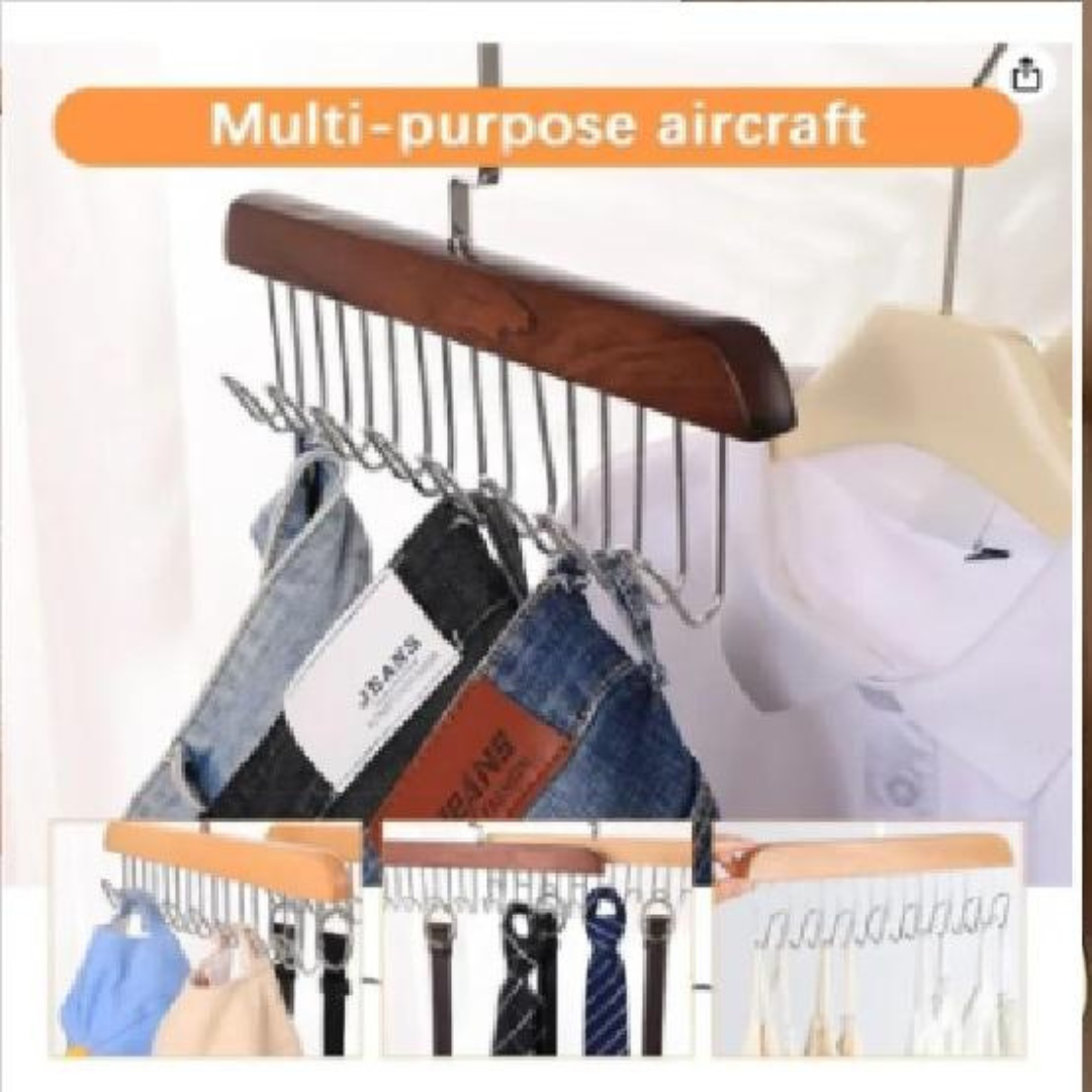 Wooden Closet Hanger Organizer | Space-Saving Rotating Hook Rack for Bags, Caps & Accessories