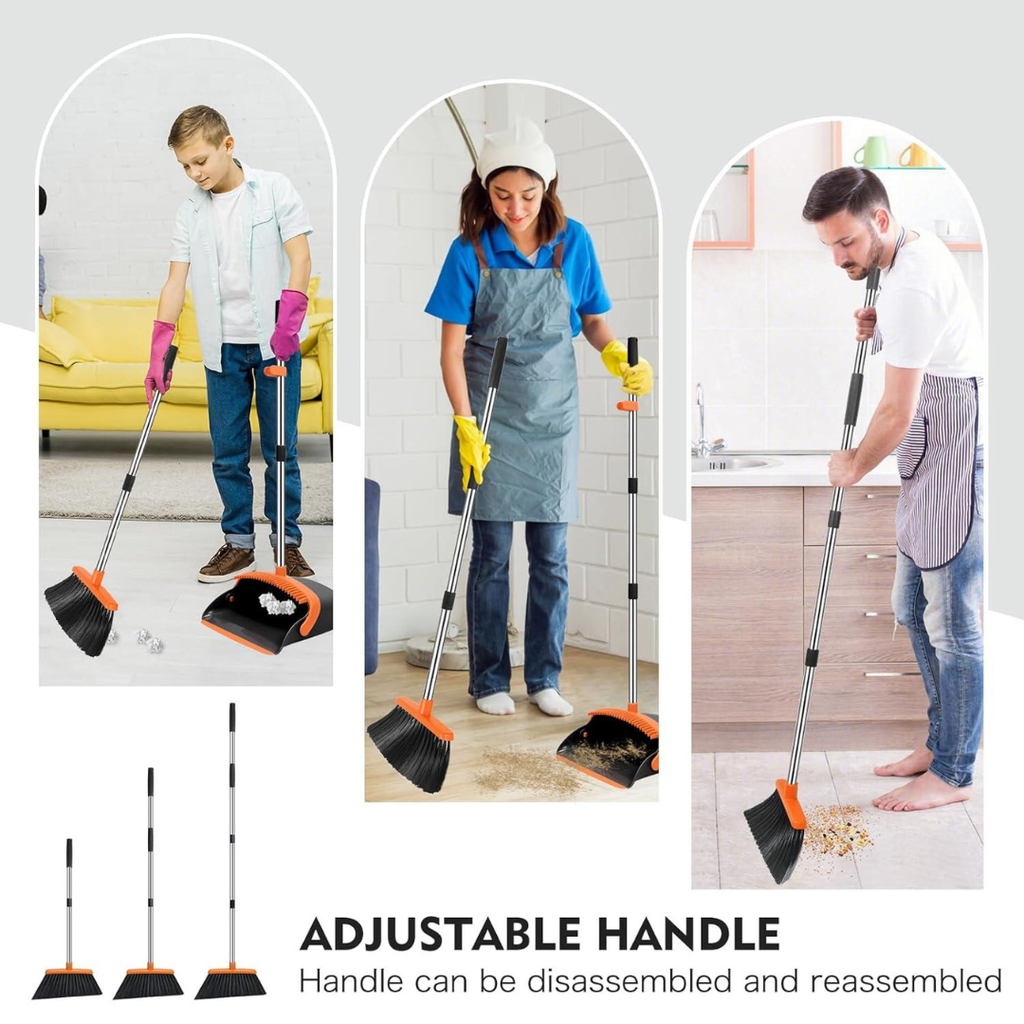 Broom and Dustpan Set Adjustable Handle Broom with Dustpan
