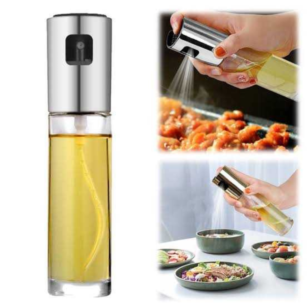 100ml Oil Spray Bottle – Stainless Steel & Glass Olive Oil Mister