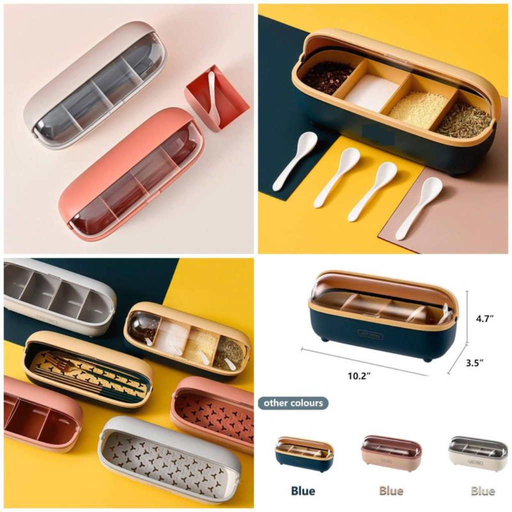4 Compartment Acrylic Spice Container Set Household Storage