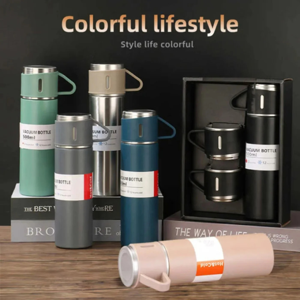 3 Cup 500ML Double-Layer Stainless Steel Vacuum Flask Set