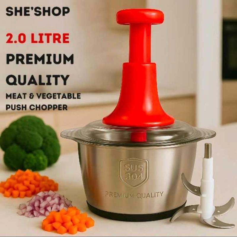 2.0Litre 4 Blades Premium Quality Meat and Vegetable Push Chopper,stainless steal
