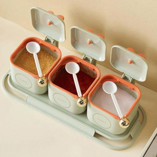 3 in 1 Nordic Spice Jar Set with Serving Tray and Spoon Spice Container with Lid