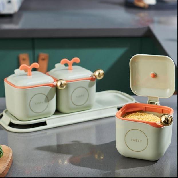 3 in 1 Nordic Spice Jar Set with Serving Tray and Spoon Spice Container with Lid