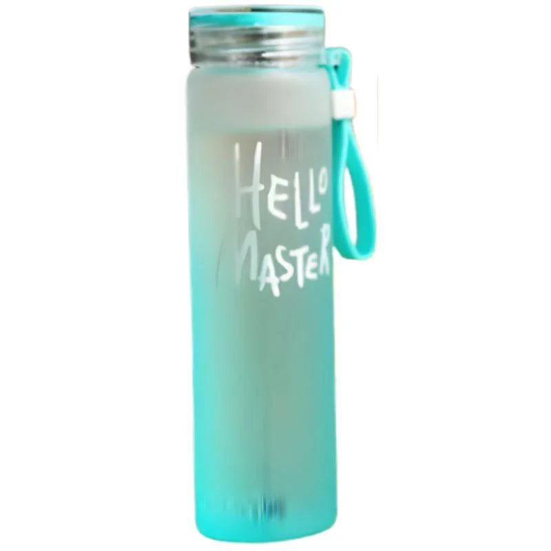 Blue Frosted Glass Water Bottle | Leak-Proof Insulated Bottle with Hello Master declar