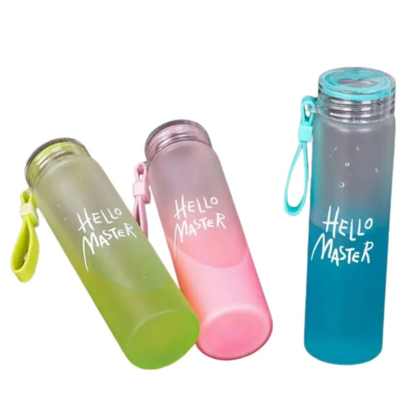 Blue Frosted Glass Water Bottle | Leak-Proof Insulated Bottle with Hello Master declar