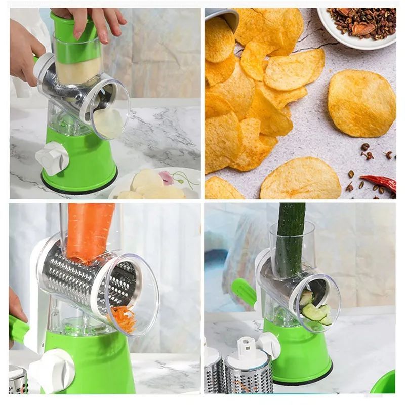 Multi-Functional Tabletop Drum Grater Manual Vegetable Cutter Slicer