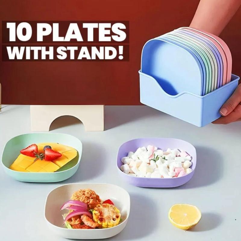 Dinner Plate Set Set of 10 Pcs Colorful Snacks Breakfast Plate with stand