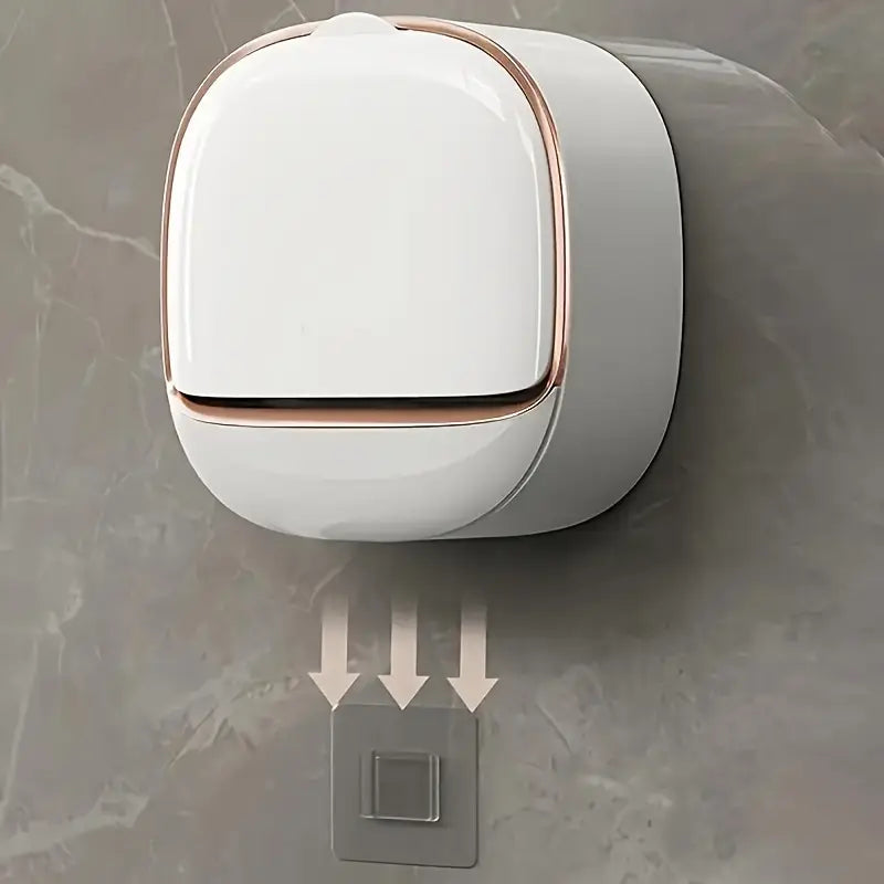 Self-Adhesive Wall-Mounted Luxury Soap Holder with Lid and Drainage Tray