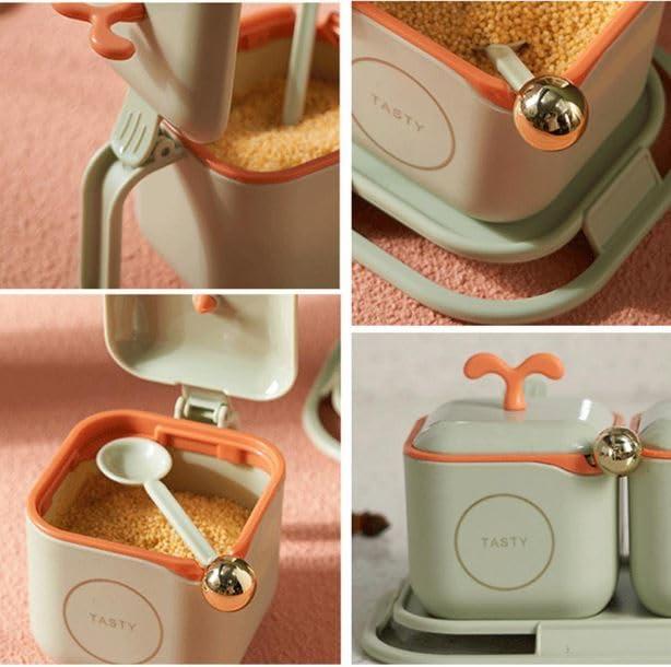 3 in 1 Nordic Spice Jar Set with Serving Tray and Spoon Spice Container with Lid